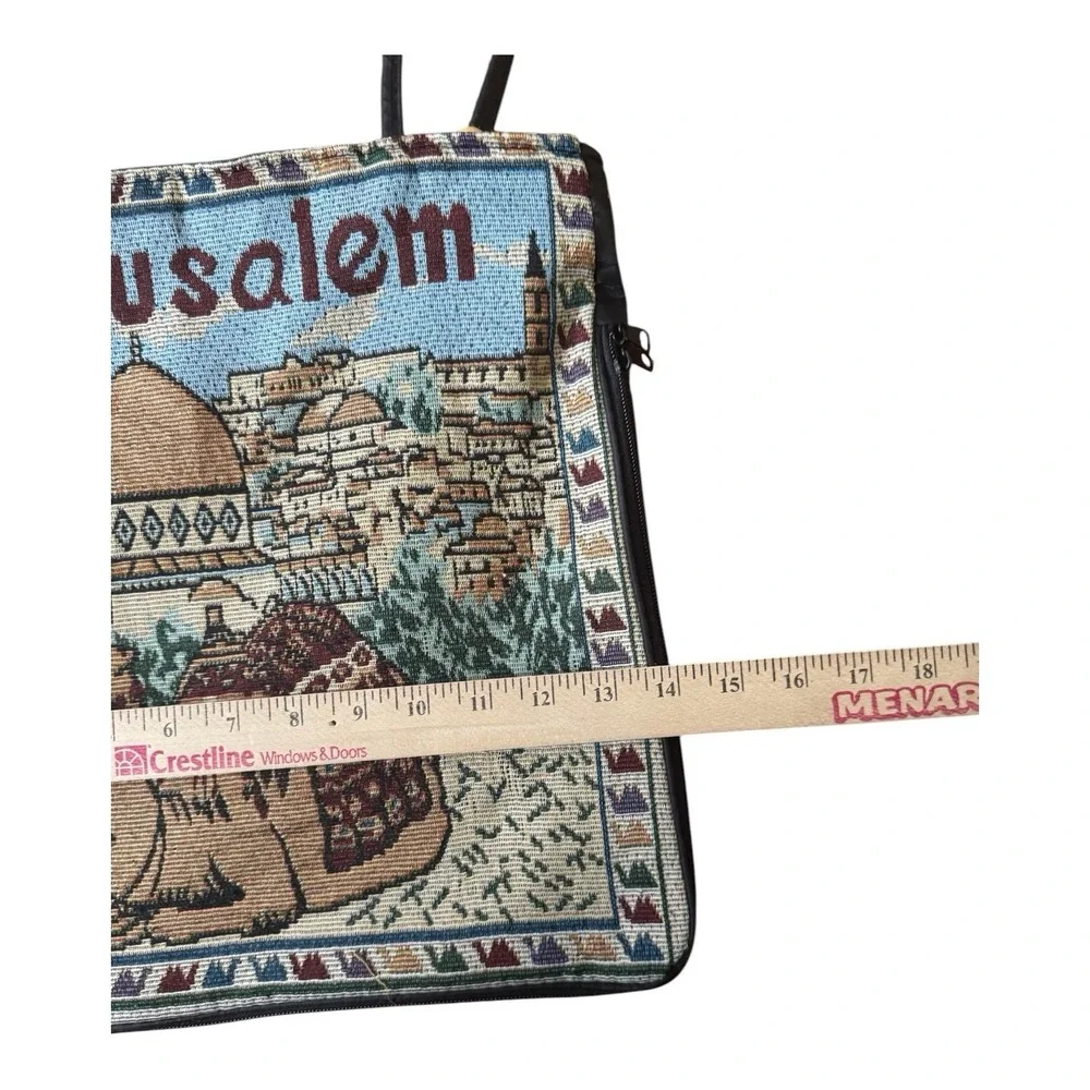 Jerusalem Woven Tapestry Tote Bag Camel Double Sided Zippered Israel Souvenir